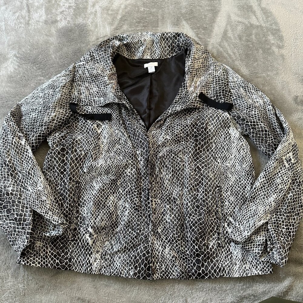 Chico's Jacket 2 Large 12/14 Snake Print Gray Full Zip